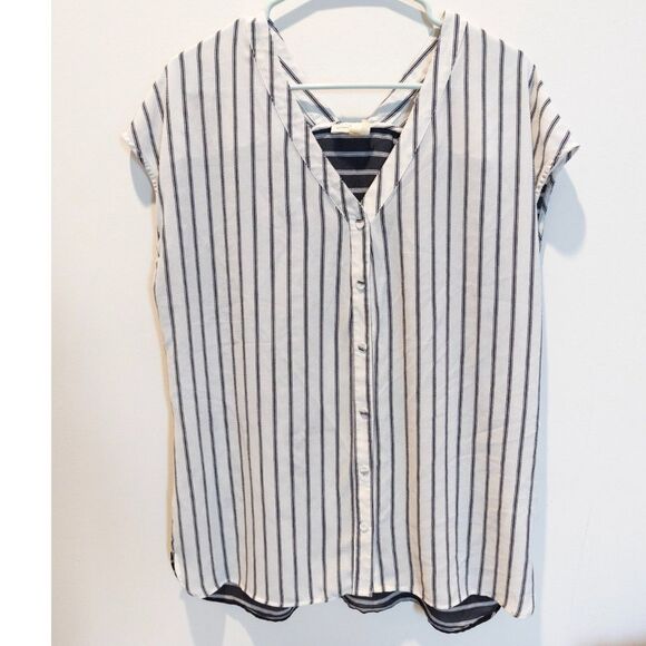 Pleione women's white stripe button blouse shirt size XL - Picture 1 of 3